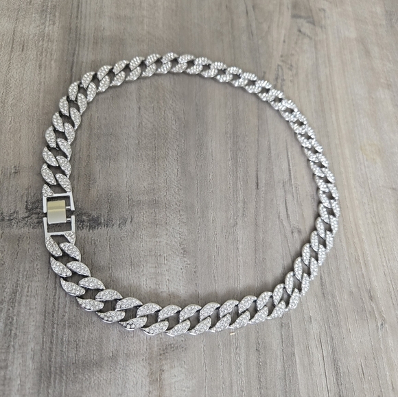 Hip Hop Iced Out Fully Rhinestone Silver Card Pendant & Cuban Chain Necklace 20" - Picture 13 of 13